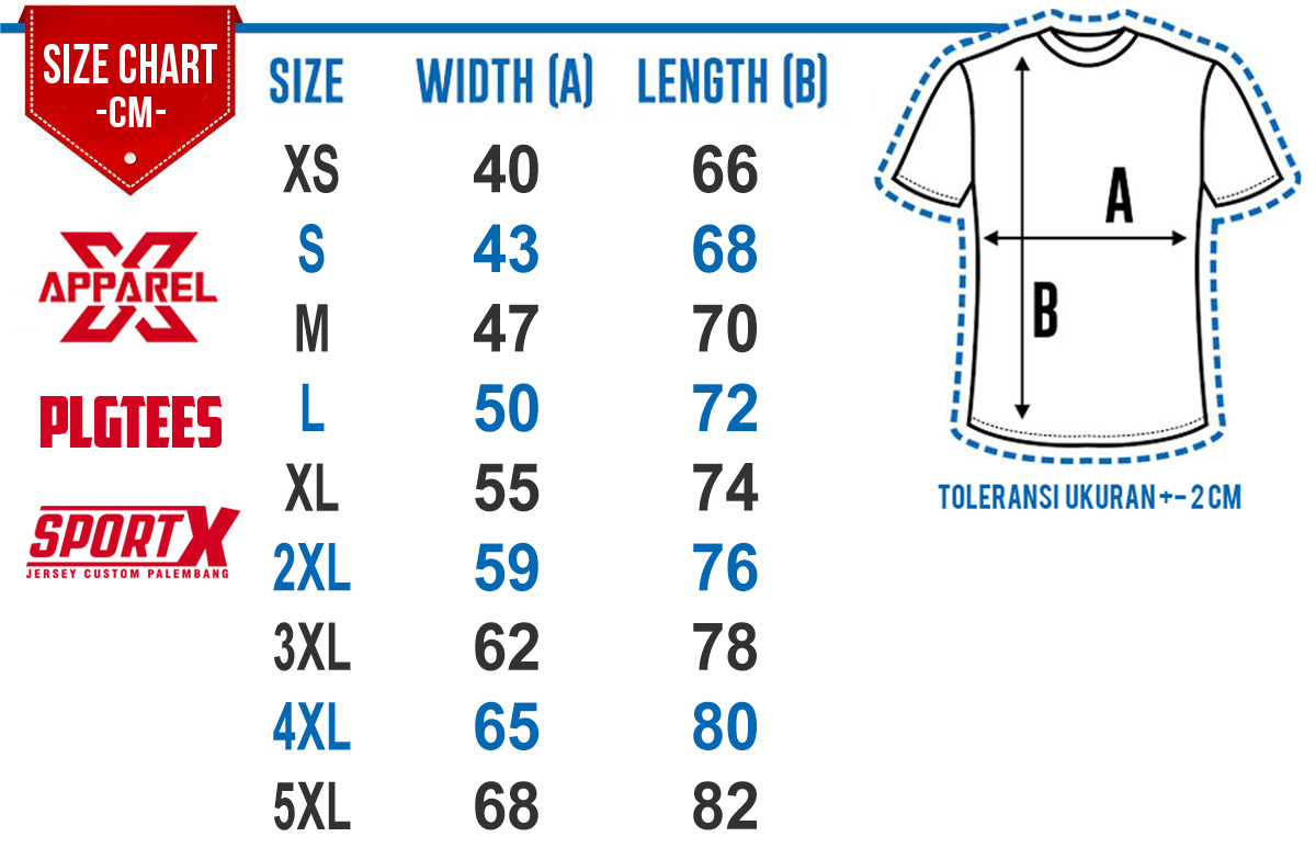 Jersey custom Palembang - Size Cart